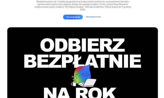 Google Gemini - bezpłatny pakiet AI Pro dla studentów